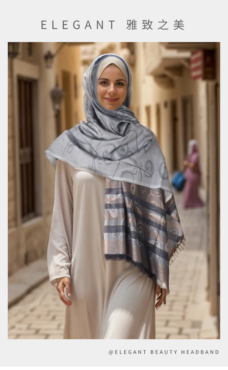 03-9  Striped scarf ethnic style Iranian Turkish headscarf multifunctional sunscreen silk scarf large square scarf plain hijab  printed hijab  hijab/tudung  printed scarf