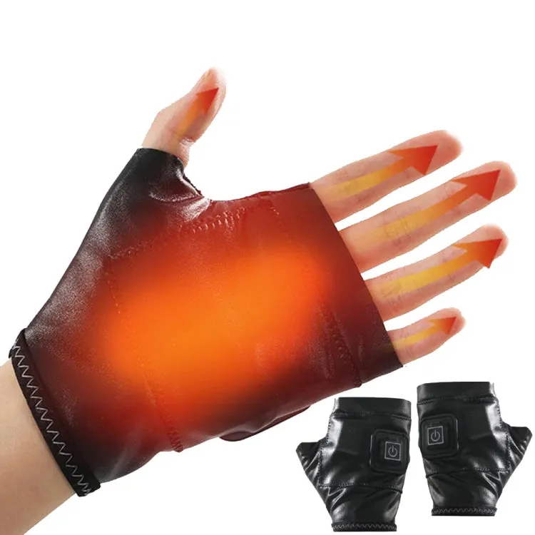 1 Pair Adjustable Temperature Rechargeable Intelligent Electric Heating Gloves Half Finger Gloves, Size: L(Black)