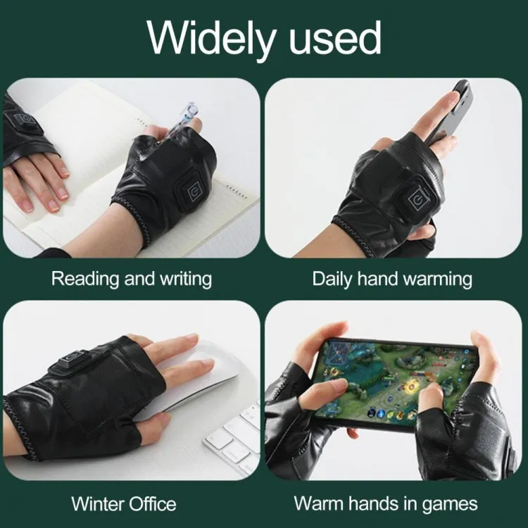 1 Pair Adjustable Temperature Rechargeable Intelligent Electric Heating Gloves Half Finger Gloves, Size: L(Black)