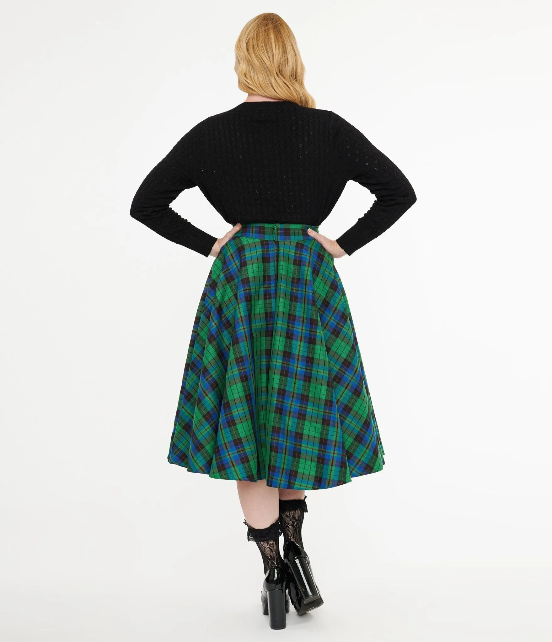 1950's Green & Blue Winter Check Swing Skirt