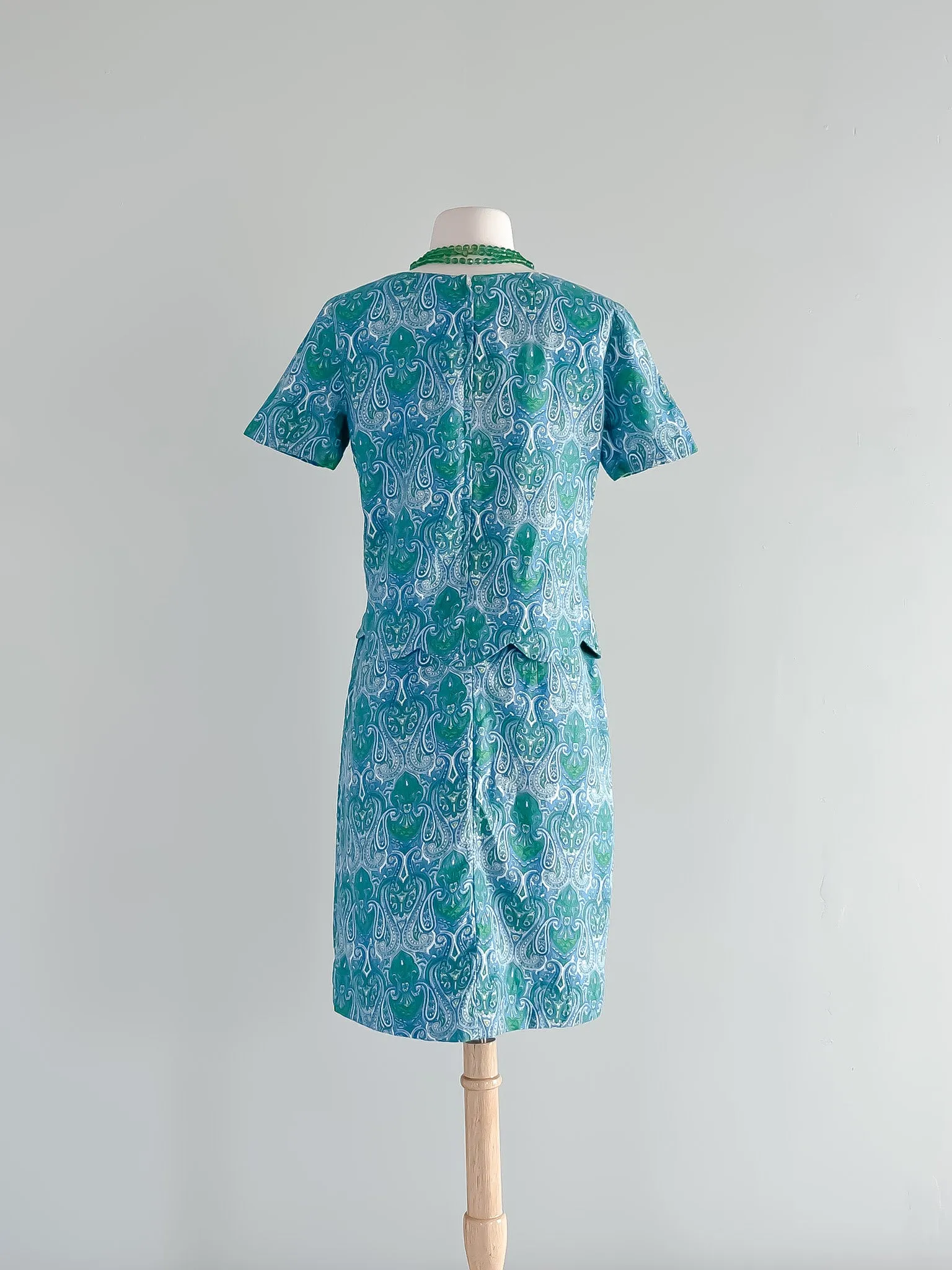 1960's Paisley Print Blue and Green Two Piece Set / Sz S