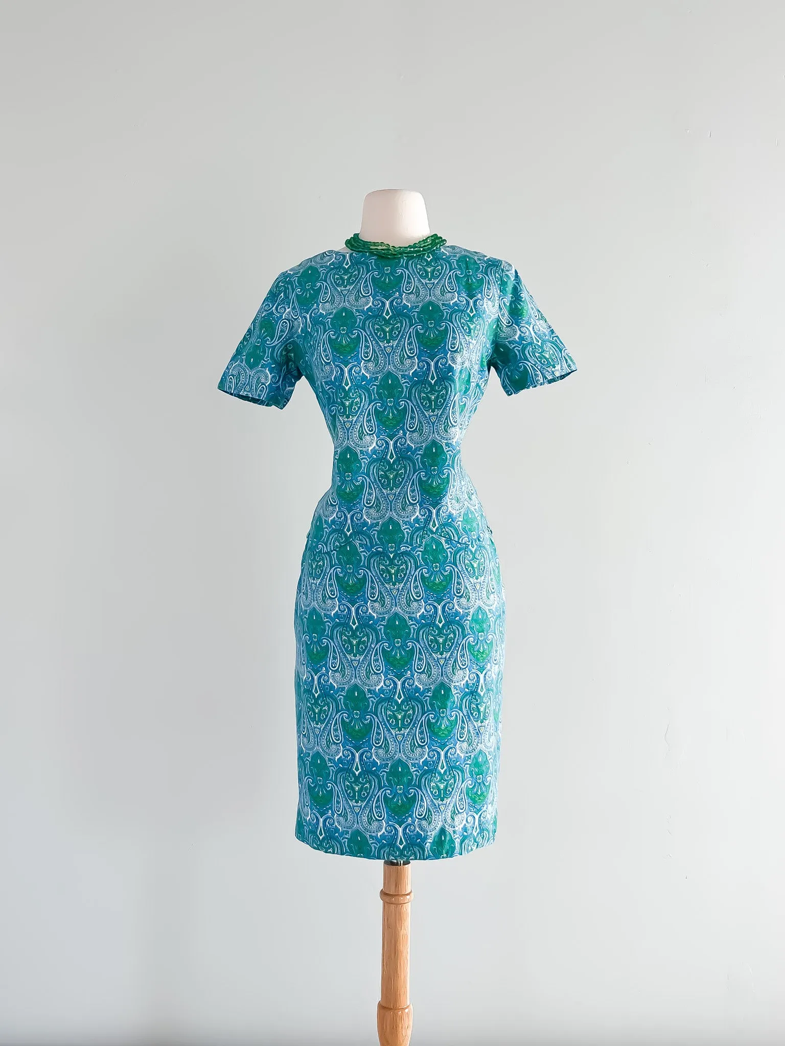 1960's Paisley Print Blue and Green Two Piece Set / Sz S