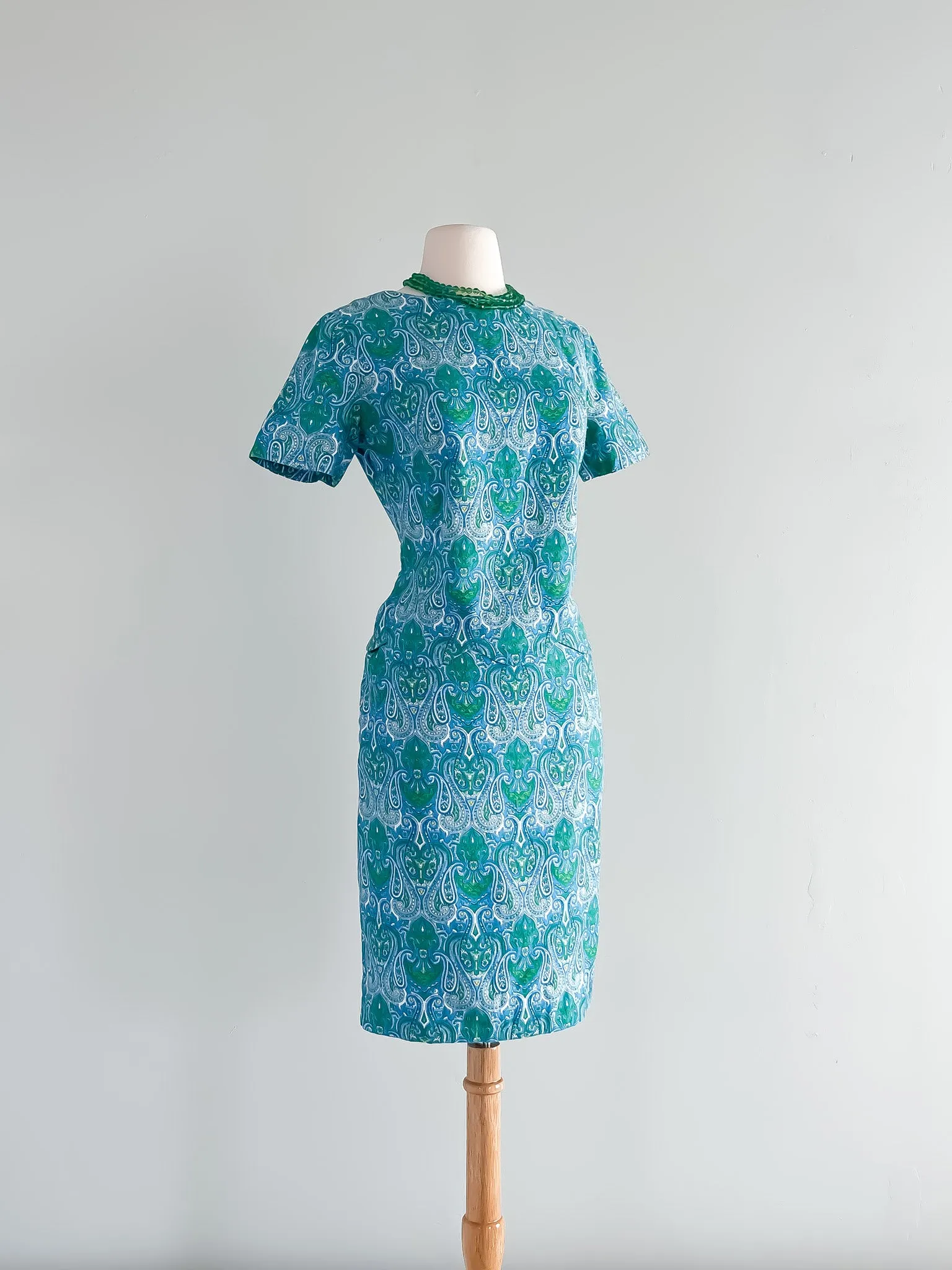 1960's Paisley Print Blue and Green Two Piece Set / Sz S