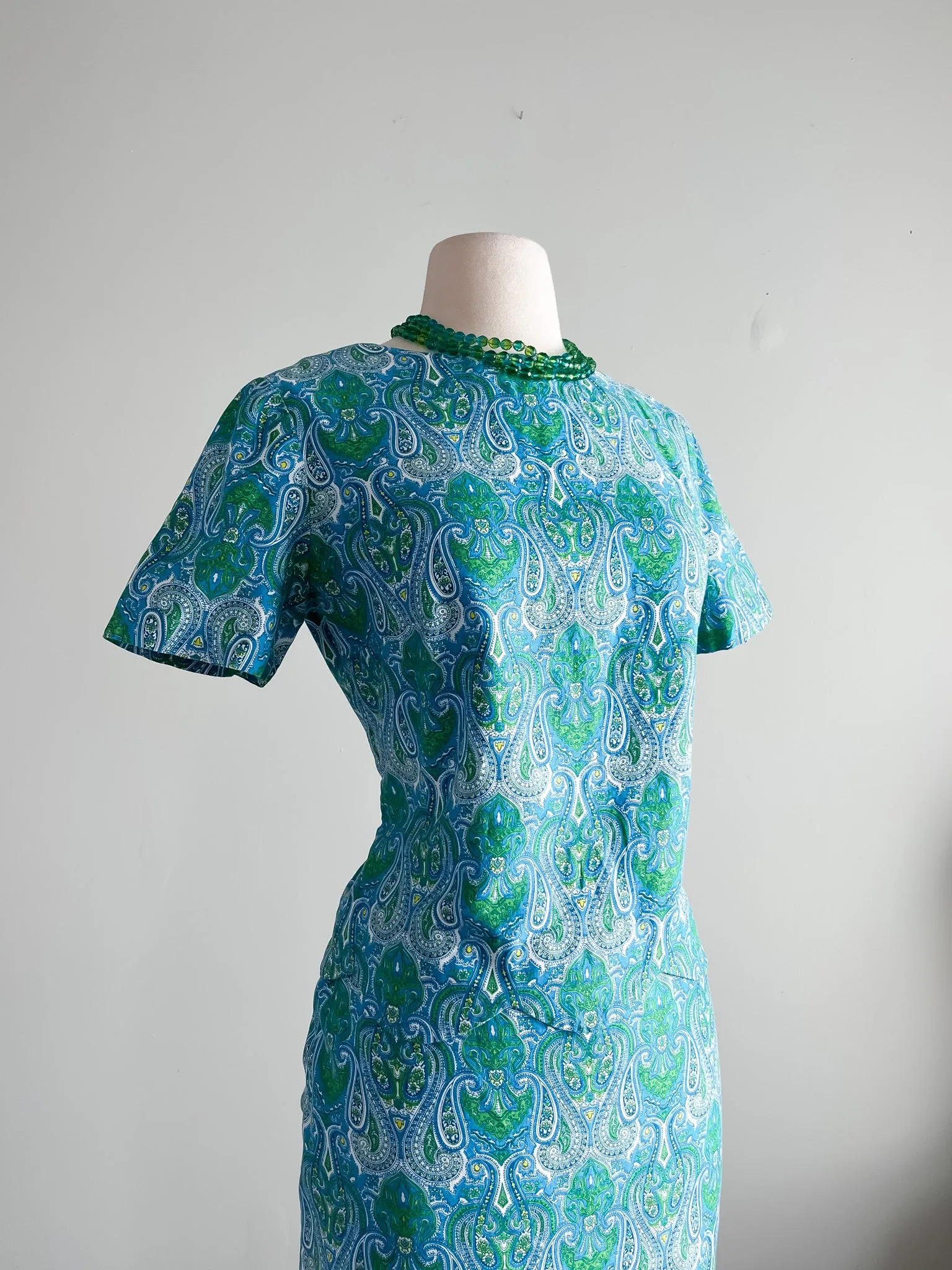 1960's Paisley Print Blue and Green Two Piece Set / Sz S