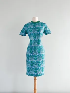 1960's Paisley Print Blue and Green Two Piece Set / Sz S