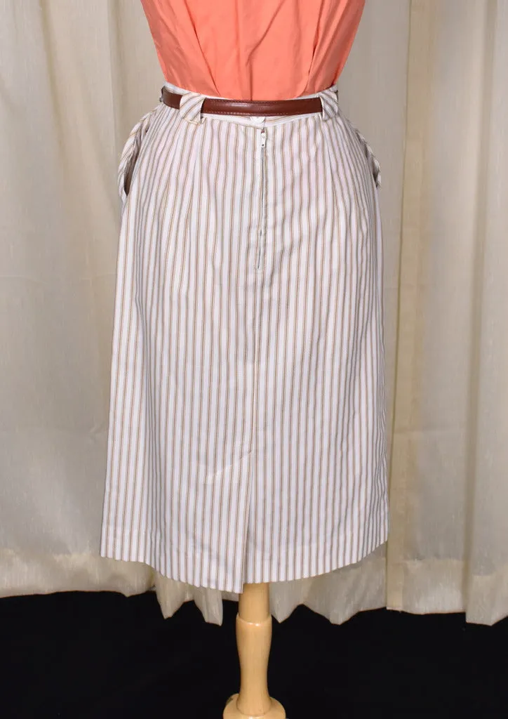 1960s Tan & White Striped Pencil Skirt