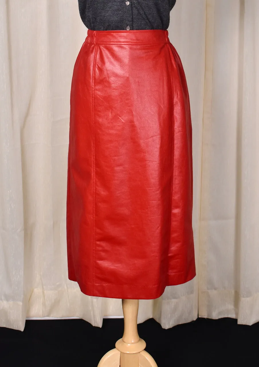 1980s Vintage Red Faux Leather Pencil Skirt