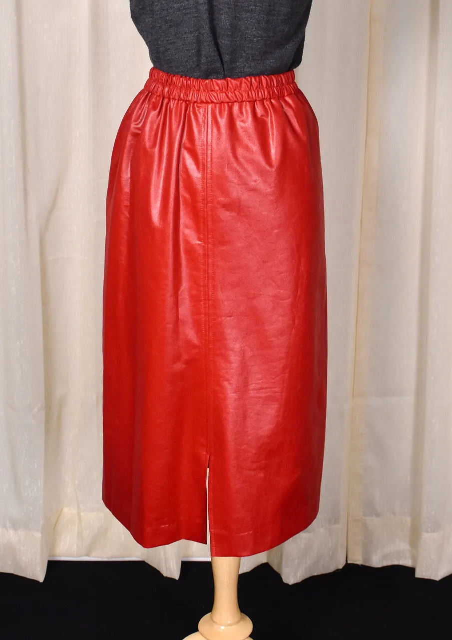 1980s Vintage Red Faux Leather Pencil Skirt