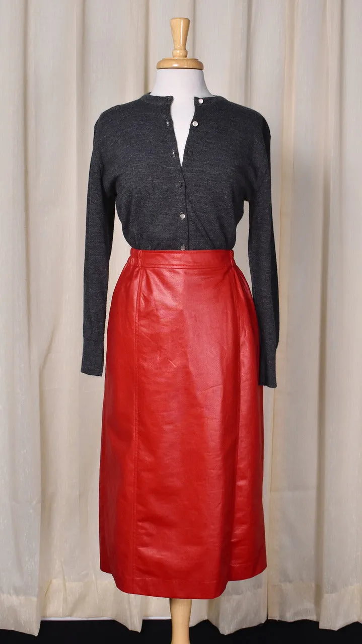 1980s Vintage Red Faux Leather Pencil Skirt