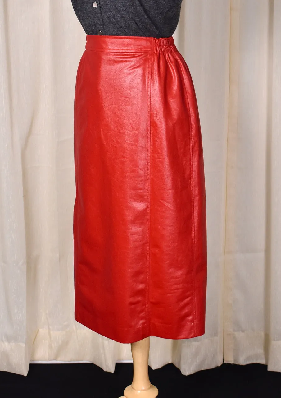 1980s Vintage Red Faux Leather Pencil Skirt