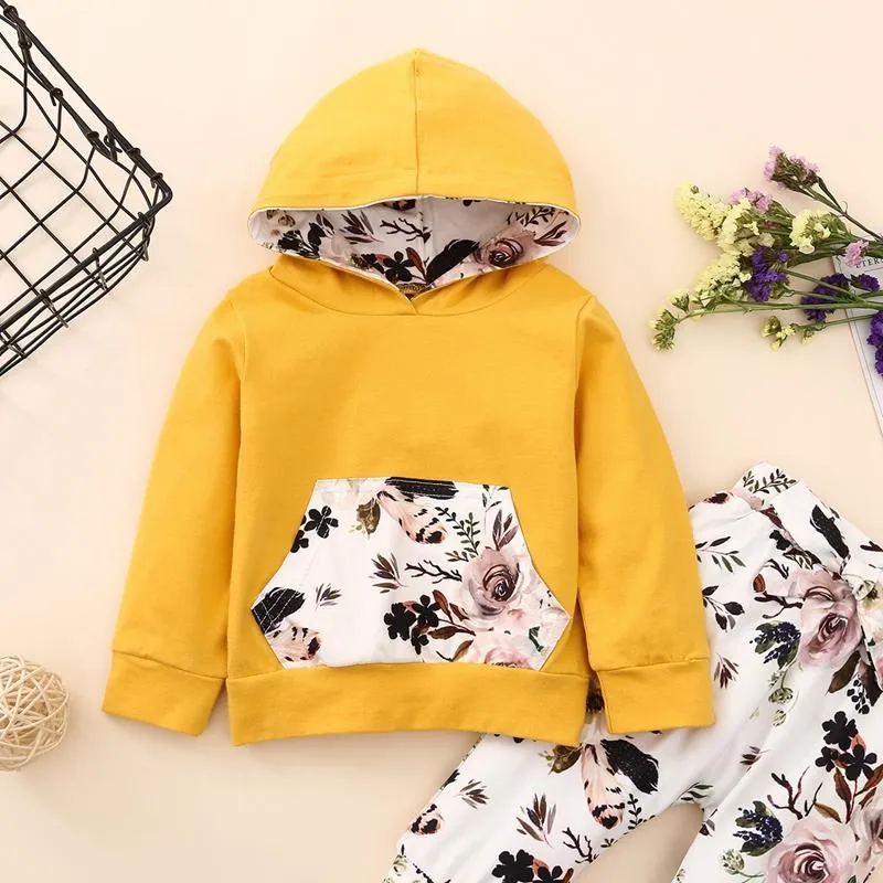 2-piece Floral Printed Hoodie & Pants for Baby Girl