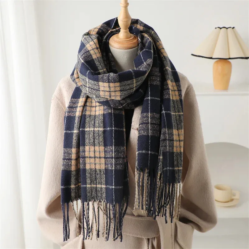 2024 Winter Warm Scarf for Women Cashmere Like Fashion Plaid Blanket Wrap Scarf