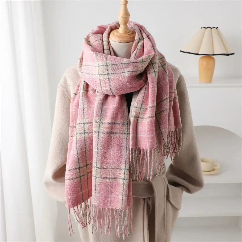 2024 Winter Warm Scarf for Women Cashmere Like Fashion Plaid Blanket Wrap Scarf