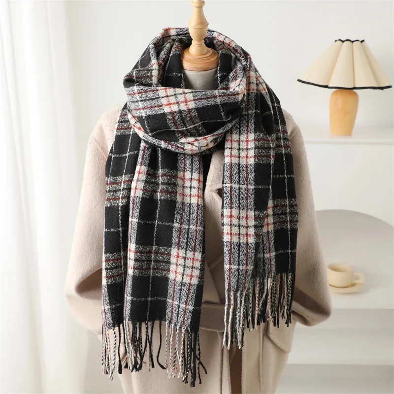 2024 Winter Warm Scarf for Women Cashmere Like Fashion Plaid Blanket Wrap Scarf