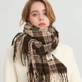 2024 Winter Warm Scarf for Women Cashmere Like Fashion Plaid Blanket Wrap Scarf