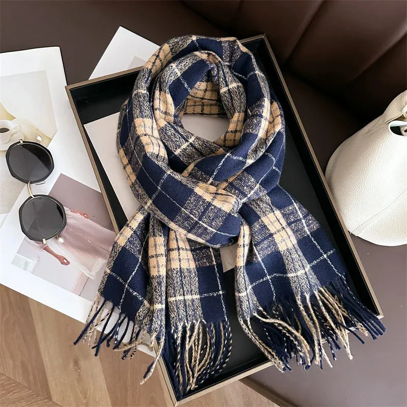 2024 Winter Warm Scarf for Women Cashmere Like Fashion Plaid Blanket Wrap Scarf