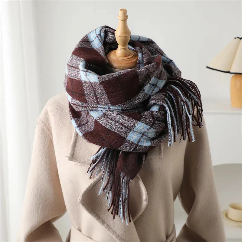 2024 Winter Warm Scarf for Women Cashmere Like Fashion Plaid Blanket Wrap Scarf