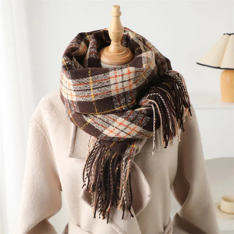 2024 Winter Warm Scarf for Women Cashmere Like Fashion Plaid Blanket Wrap Scarf