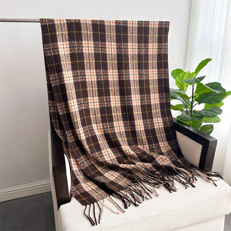 2024 Winter Warm Scarf for Women Cashmere Like Fashion Plaid Blanket Wrap Scarf