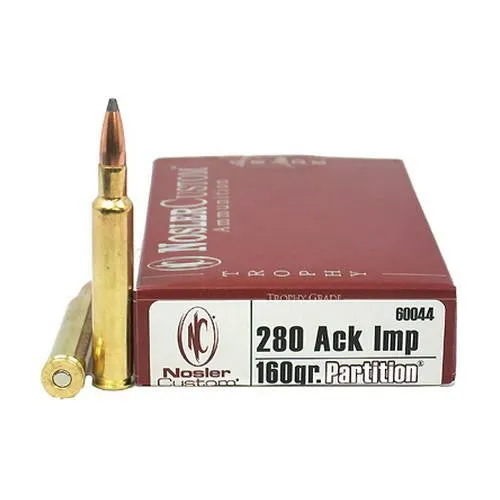 280 Remington Ackley Improved Ammunition - Trophy Grade, 160 Grains, Partition, Per 20