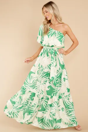 Almost Like Paradise Green Tropical Print Maxi Dress