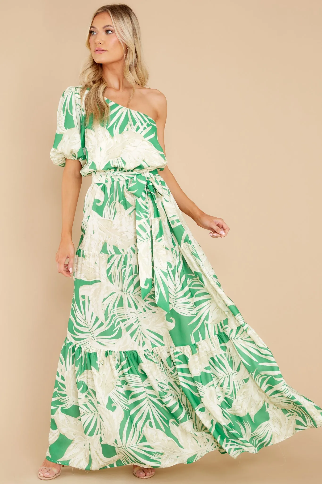 Almost Like Paradise Green Tropical Print Maxi Dress