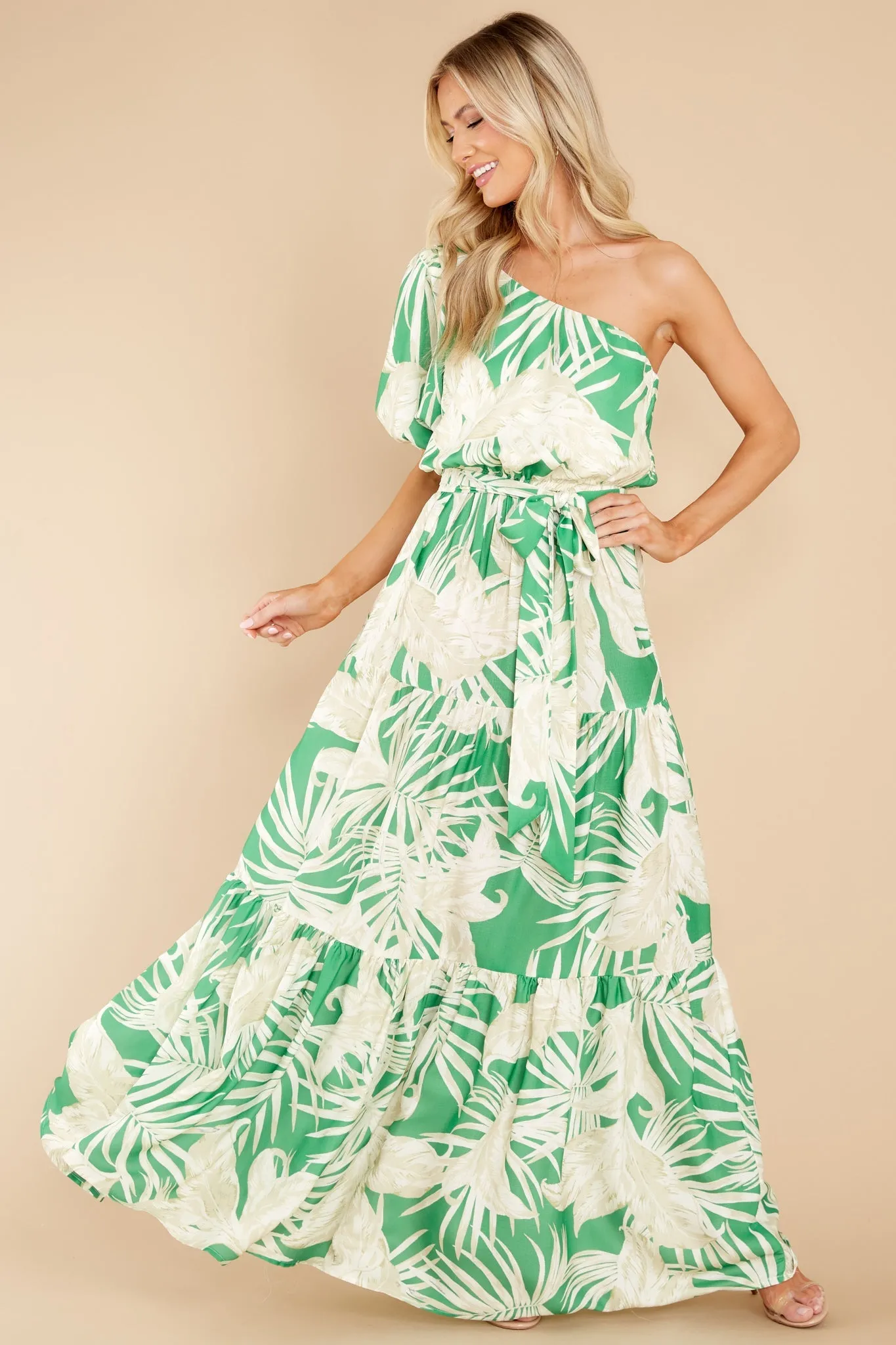 Almost Like Paradise Green Tropical Print Maxi Dress