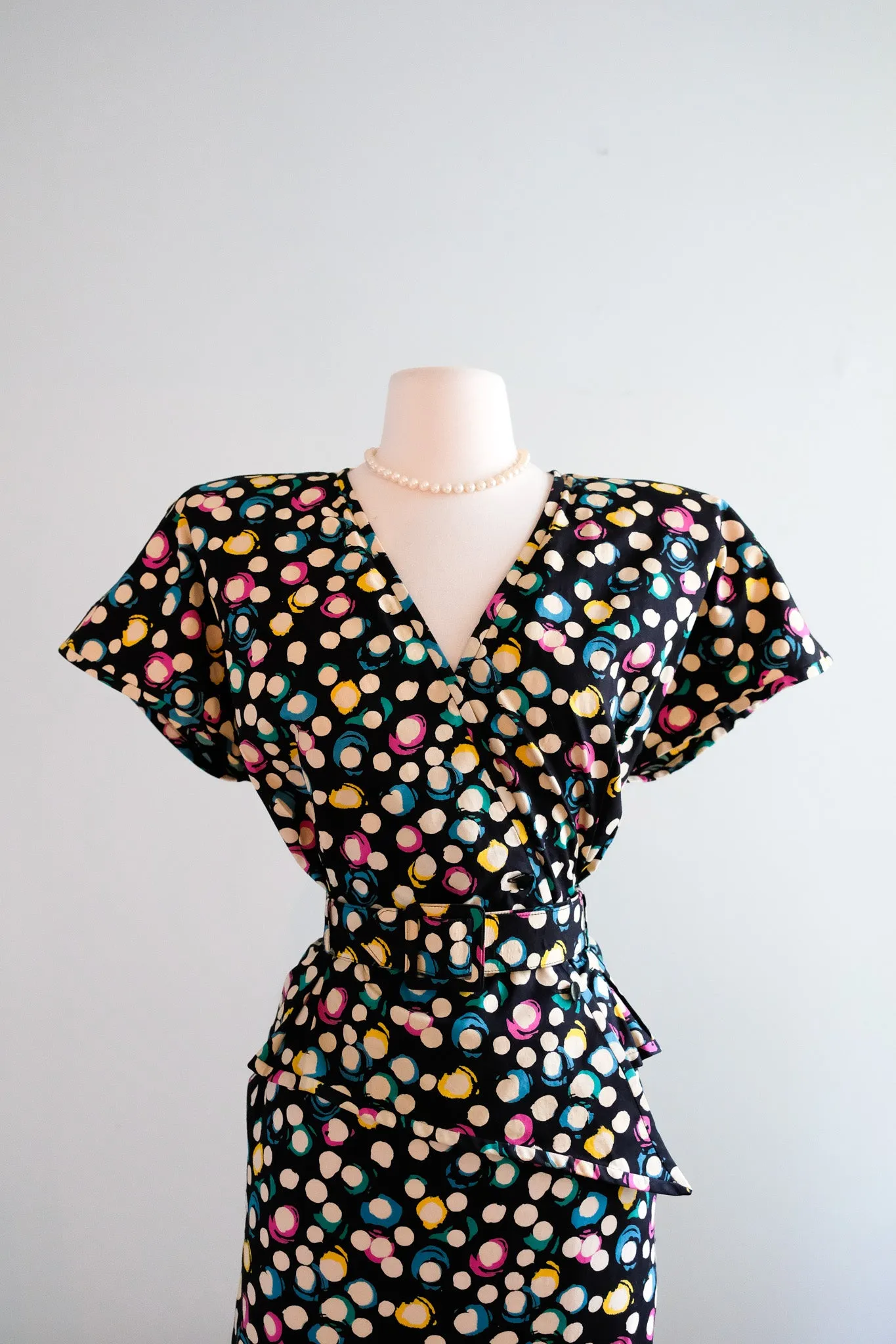 Amazing 1980's Made in Italy Two-Piece Polka Dot Set By Emanuel Ungaro / M