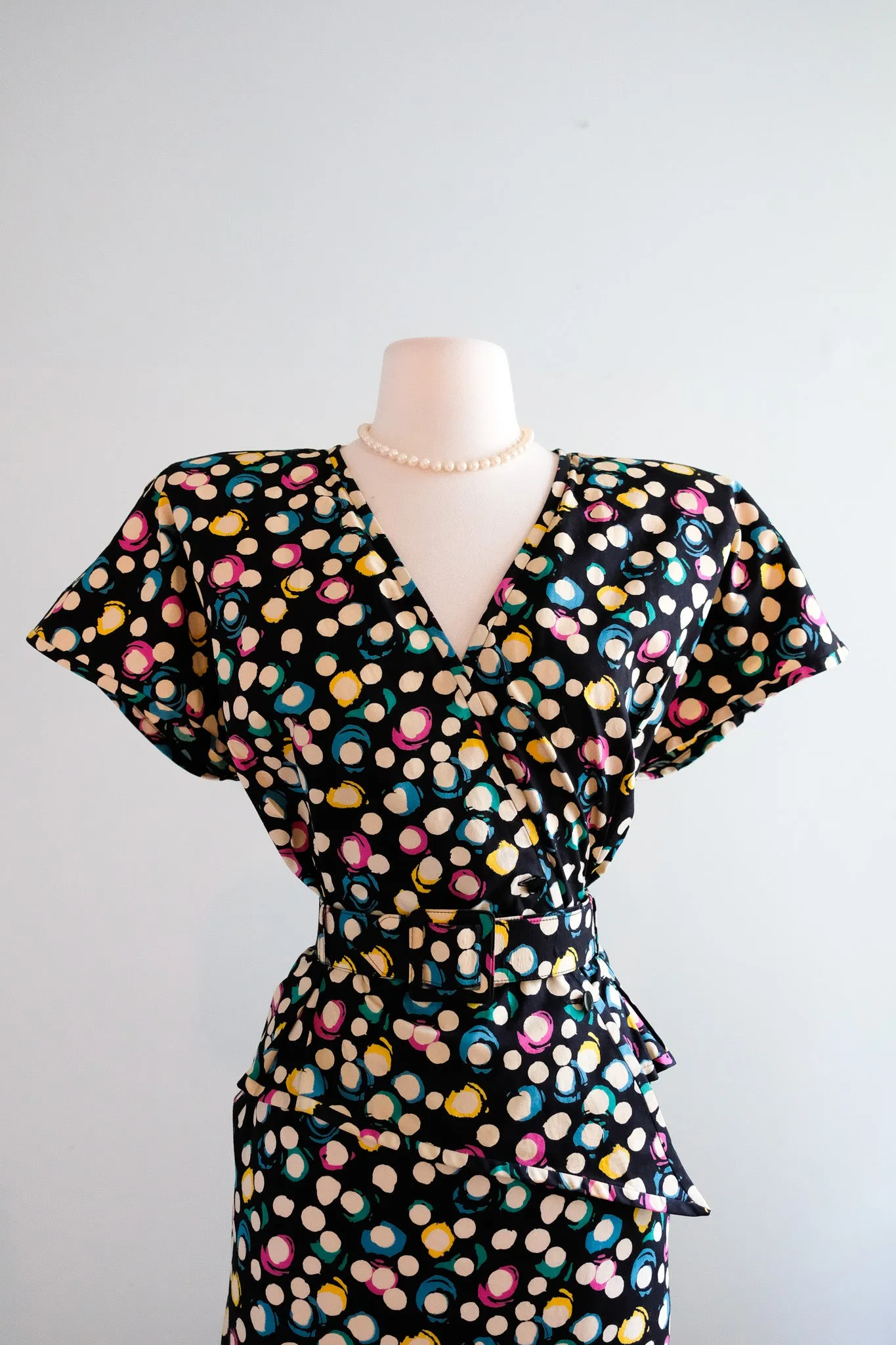 Amazing 1980's Made in Italy Two-Piece Polka Dot Set By Emanuel Ungaro / M