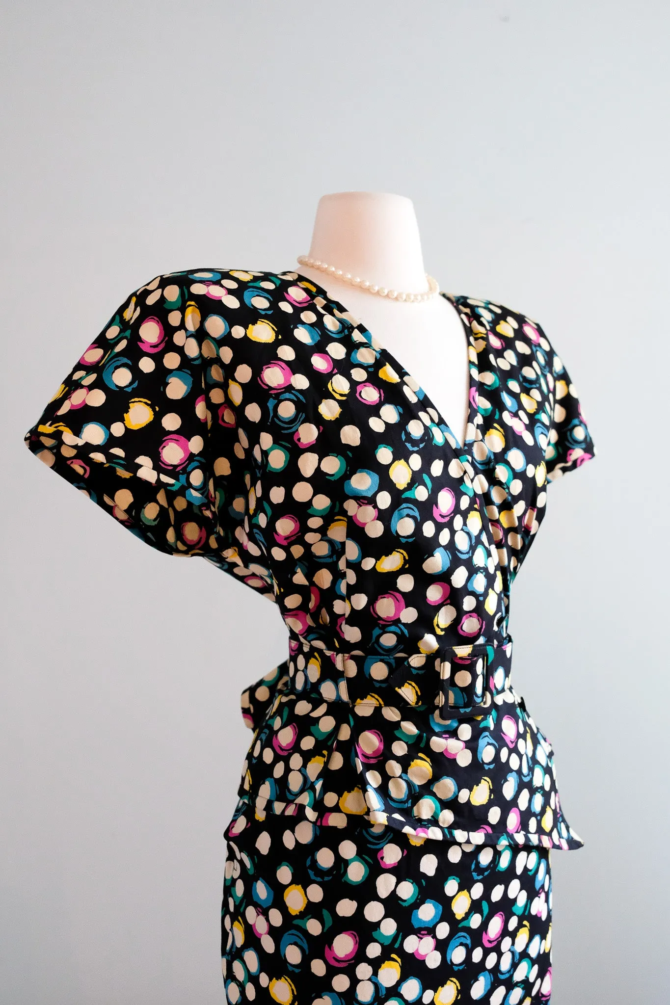 Amazing 1980's Made in Italy Two-Piece Polka Dot Set By Emanuel Ungaro / M