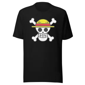 Anime T-shirt Pirate Sign In a Straw Hat Ultra Soft 100% Cotton Unisex Crewneck Top