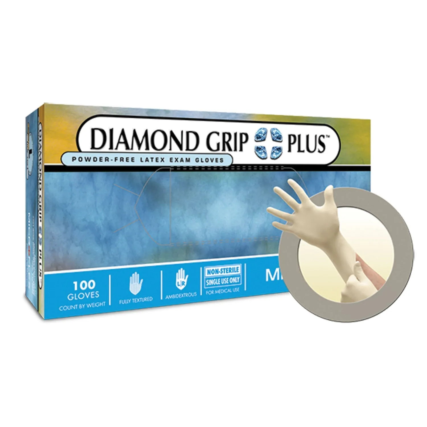 Ansell Microflex Diamond Grip Plus Powder-Free Latex Exam Gloves Glove Exam Latex Diamond Gripplus Pf Xlg 100/Bx 10Bx/Cs