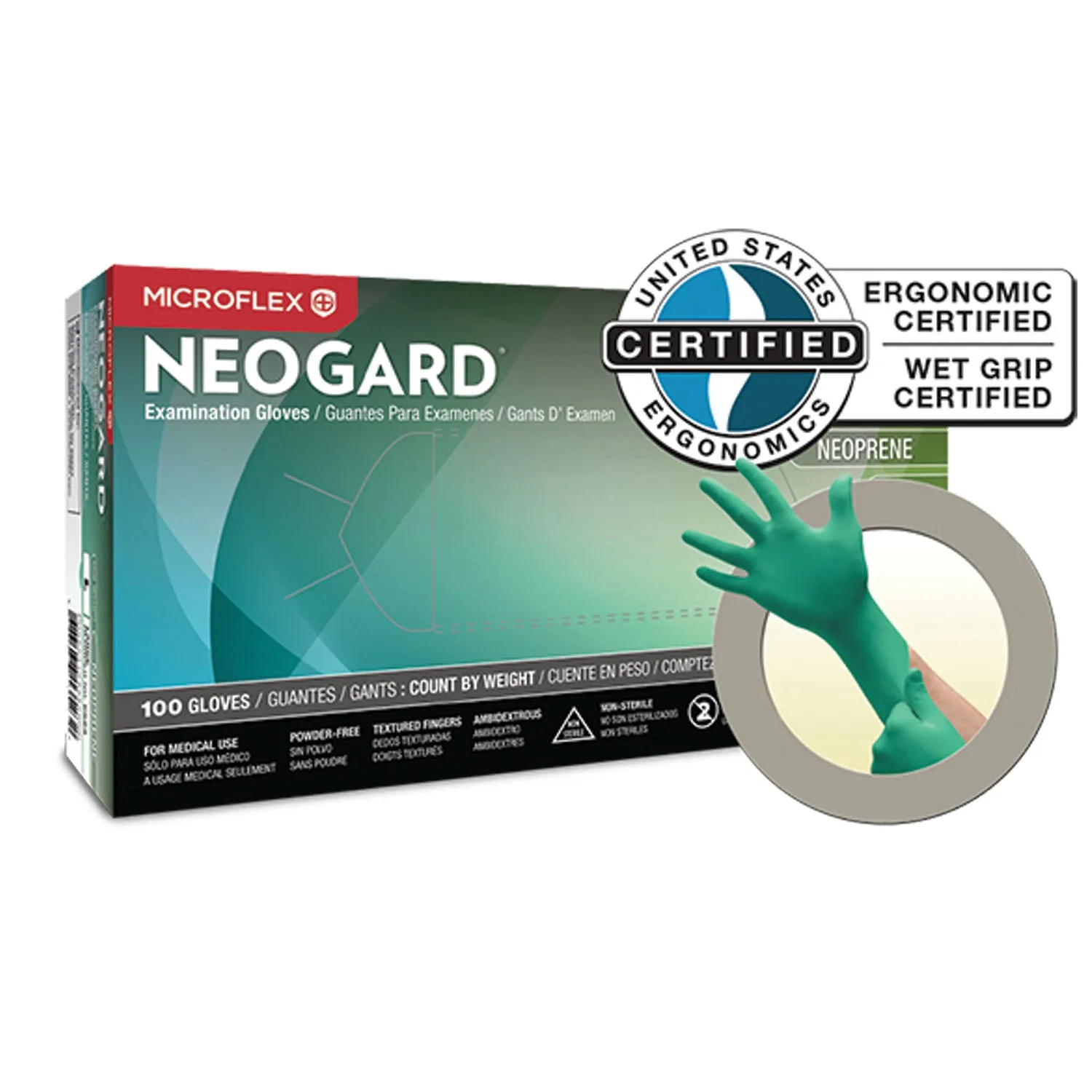 Ansell Microflex Neogard Powder-Free Medical-Grade Chloroprene Exam Gloves Mbo-Glove Exam Chloroprne Pf Lfneogard Lg 100/Bx 10Bx/Cs