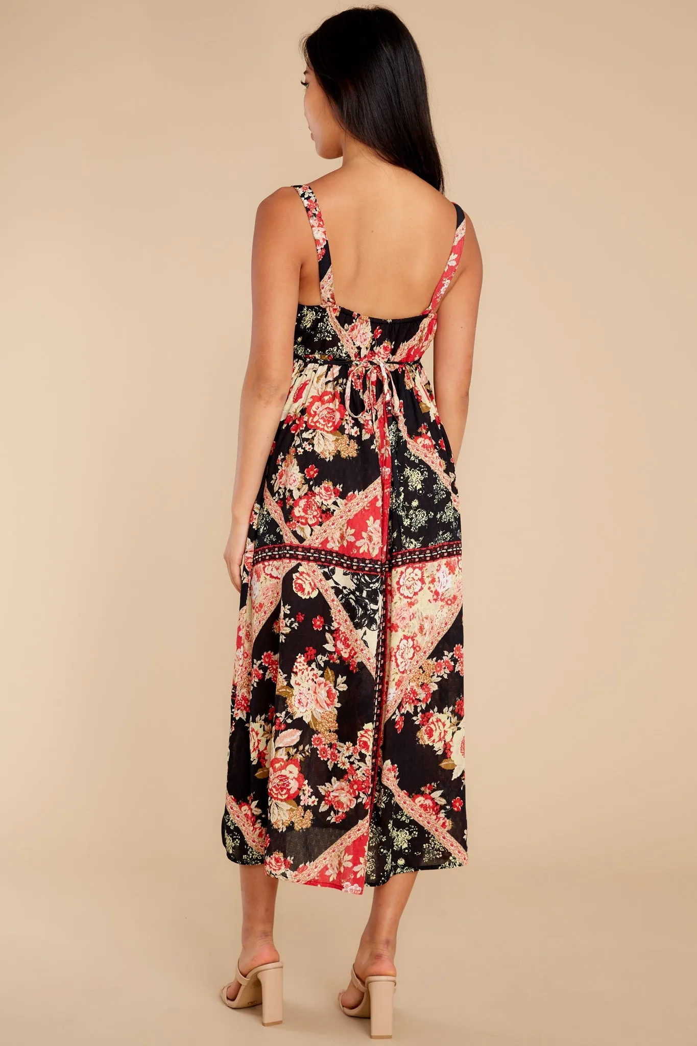 Anthem Of The Sun Black And Spiced Coral Floral Smock Maxi Dress