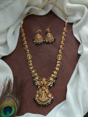 Antique Nakshi/Nagas Work Lakshmi Long Haram Set with Peacock & Lakshmi Intricates