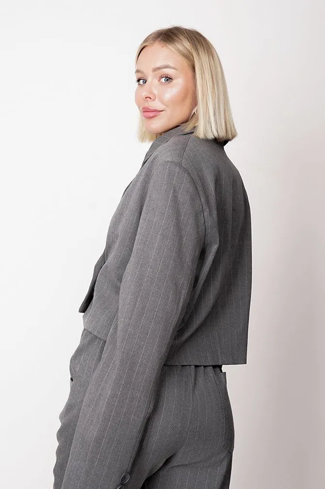 Aspen Cropped Blazer Striped Grey