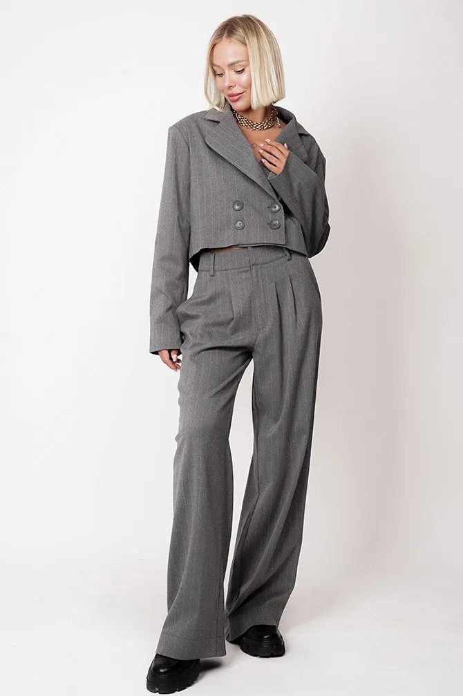 Aspen Cropped Blazer Striped Grey