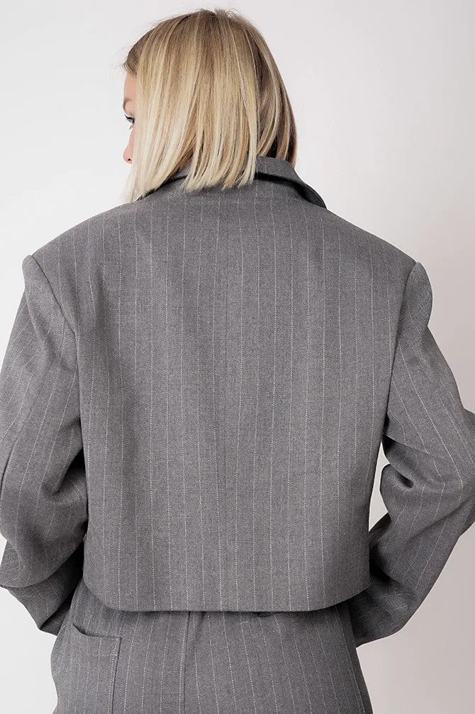 Aspen Cropped Blazer Striped Grey