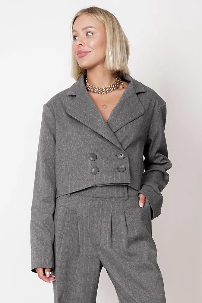 Aspen Cropped Blazer Striped Grey