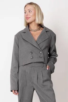 Aspen Cropped Blazer Striped Grey