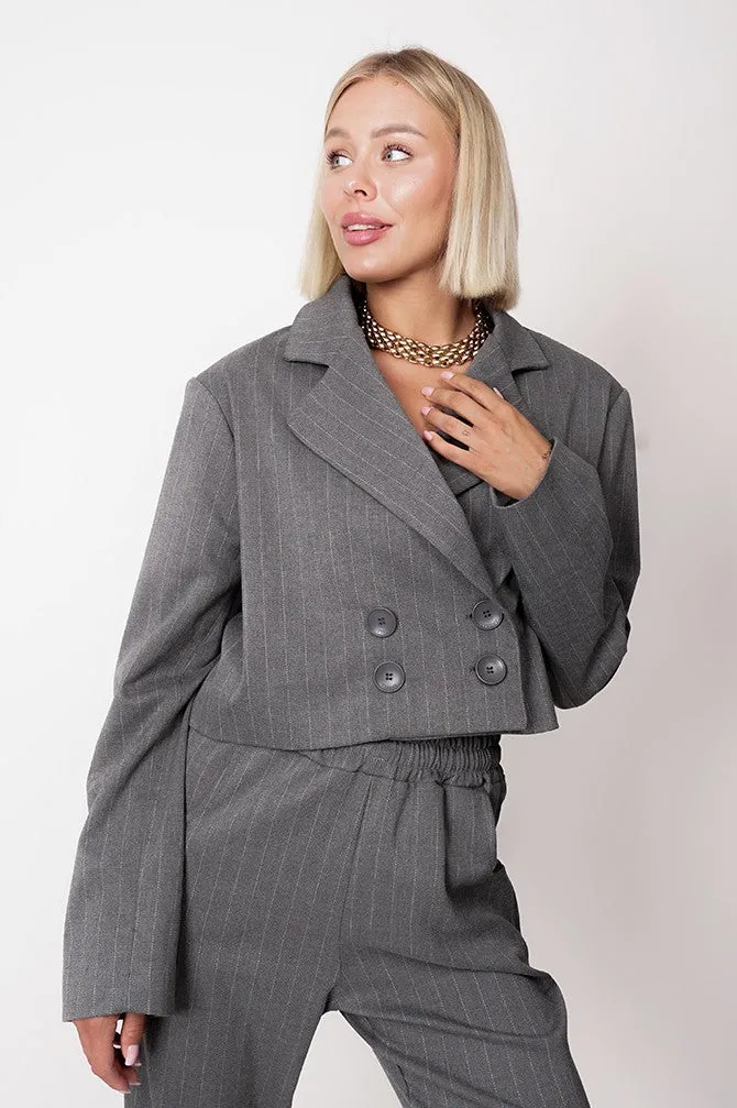 Aspen Cropped Blazer Striped Grey