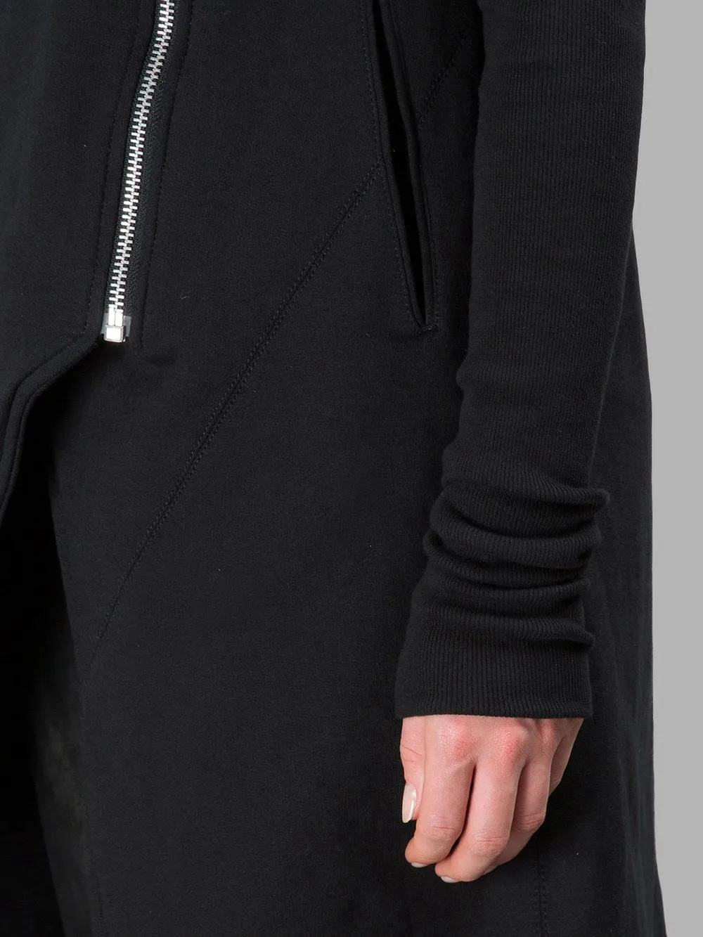 Asymmetric Front Cut Zip Closure/Overlong Rib Sleeve Hoodie -BB121