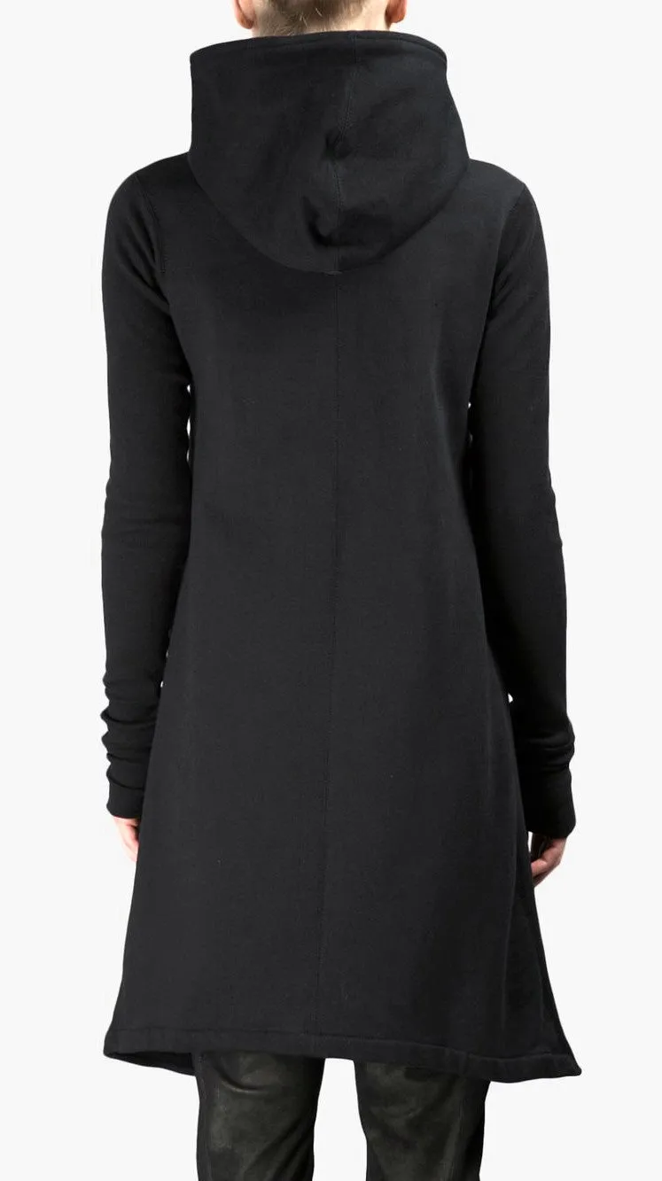 Asymmetric Front Cut Zip Closure/Overlong Rib Sleeve Hoodie -BB121