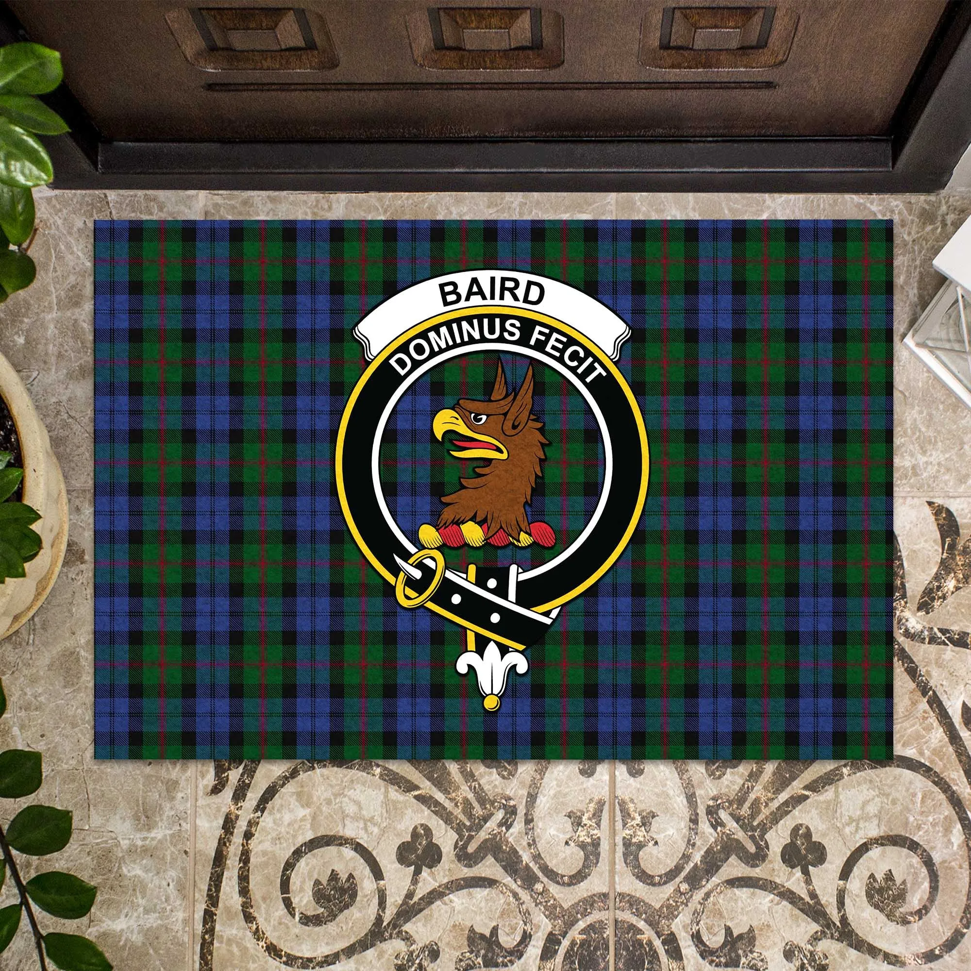 Baird Tartan Door Mat with Family Crest