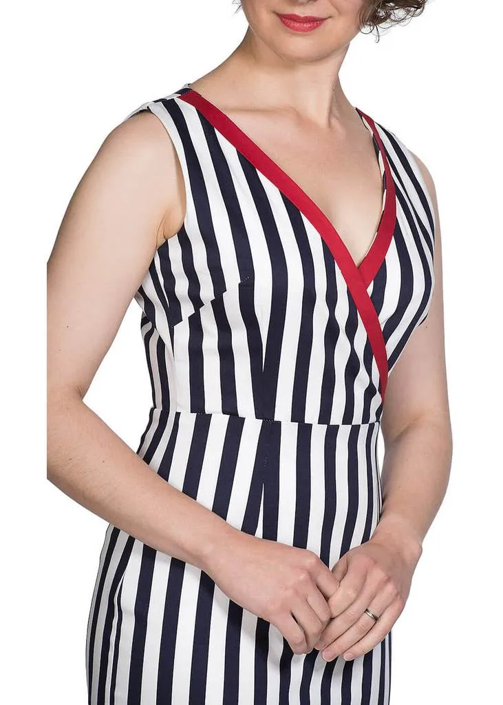 Banned Land Ahoy 60's Pencil Dress White Navy