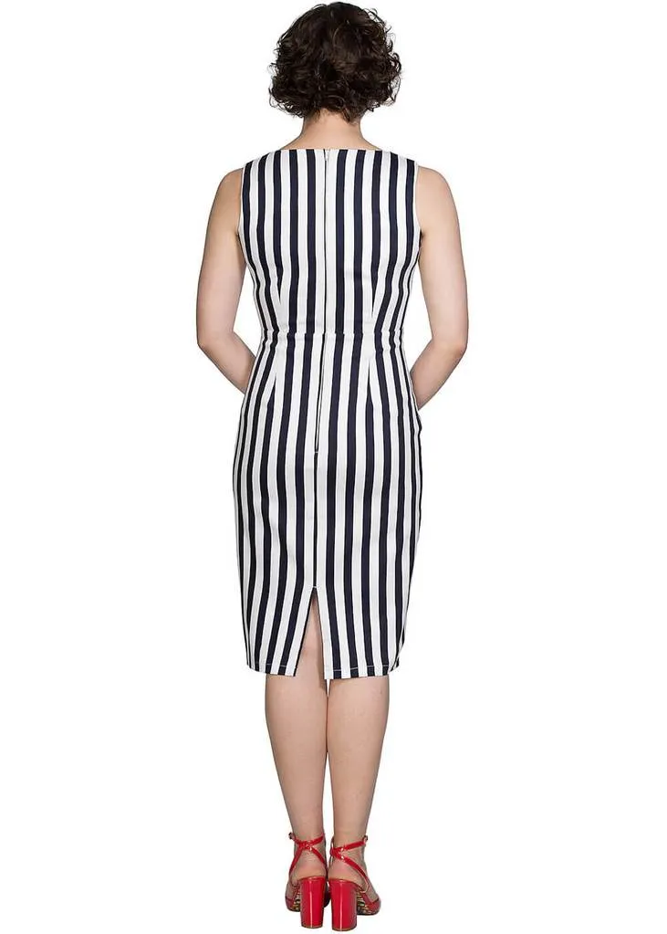 Banned Land Ahoy 60's Pencil Dress White Navy