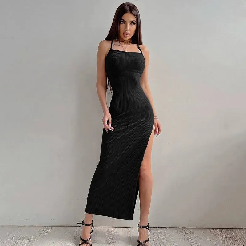 Beach Sexy Backless Bodycon Bandage Slip Midi Dress for Women Summer Wrap Slim Spaghetti Strap Dresses