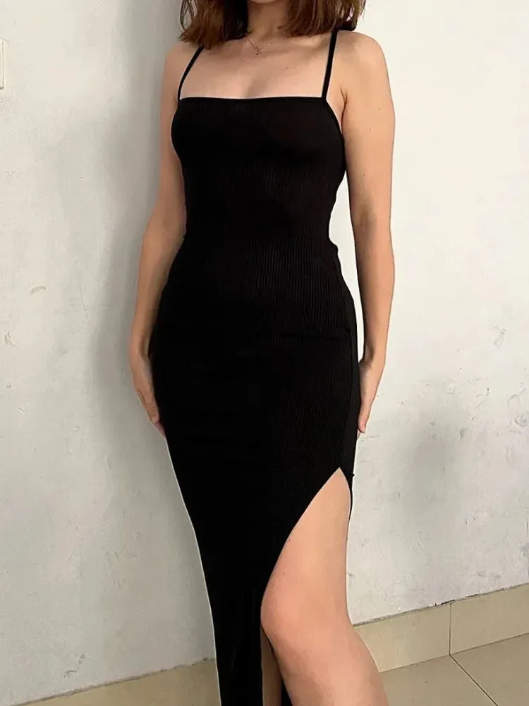 Beach Sexy Backless Bodycon Bandage Slip Midi Dress for Women Summer Wrap Slim Spaghetti Strap Dresses