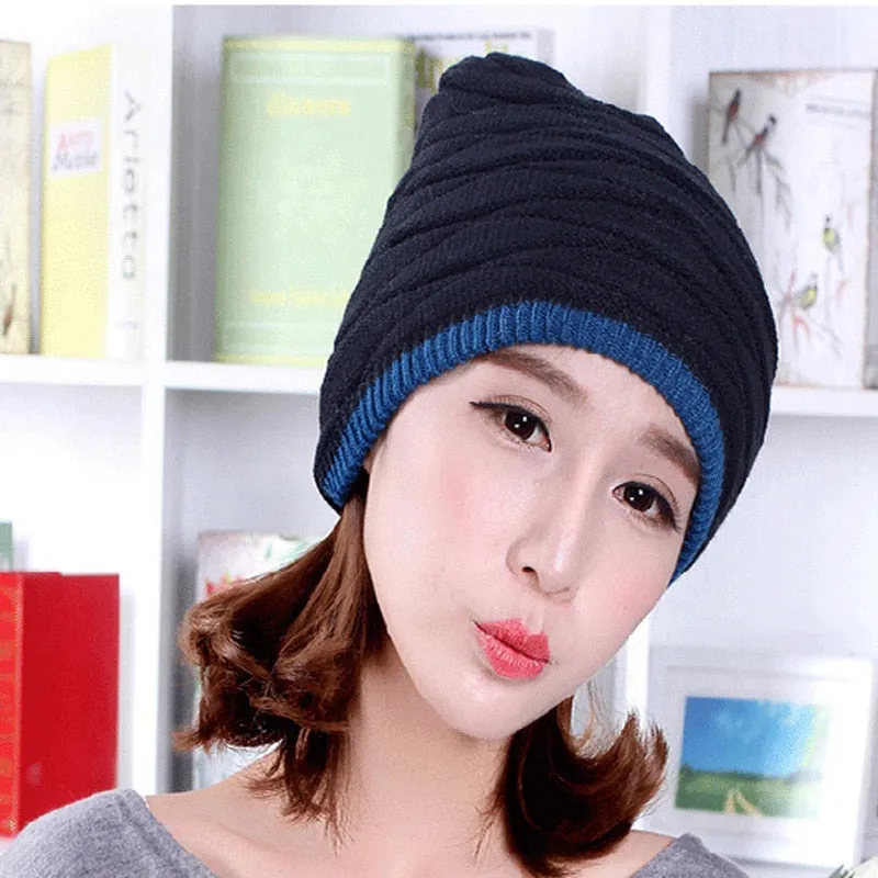 Beanies Knitted Men's Ladies Winter Men Caps Warm Fur Winter Beanie Fleece Knit Bonnet  Hat