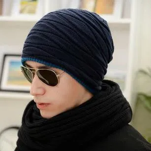 Beanies Knitted Men's Ladies Winter Men Caps Warm Fur Winter Beanie Fleece Knit Bonnet  Hat